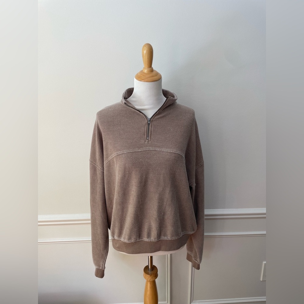 Brown Ribbed Quarter-Zip